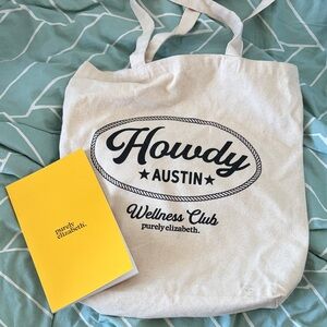 Purely Elizabeth Howdy Austin wellness club Tote Bag with notebook